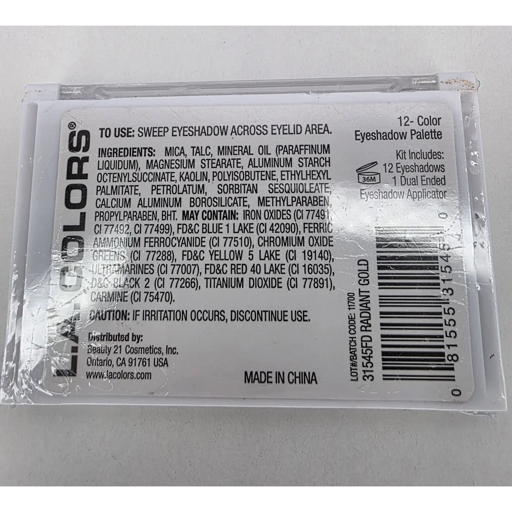 L.A. Colors 12 Color Eyeshadow Palette 31545FD Radiant Gold New & Sealed